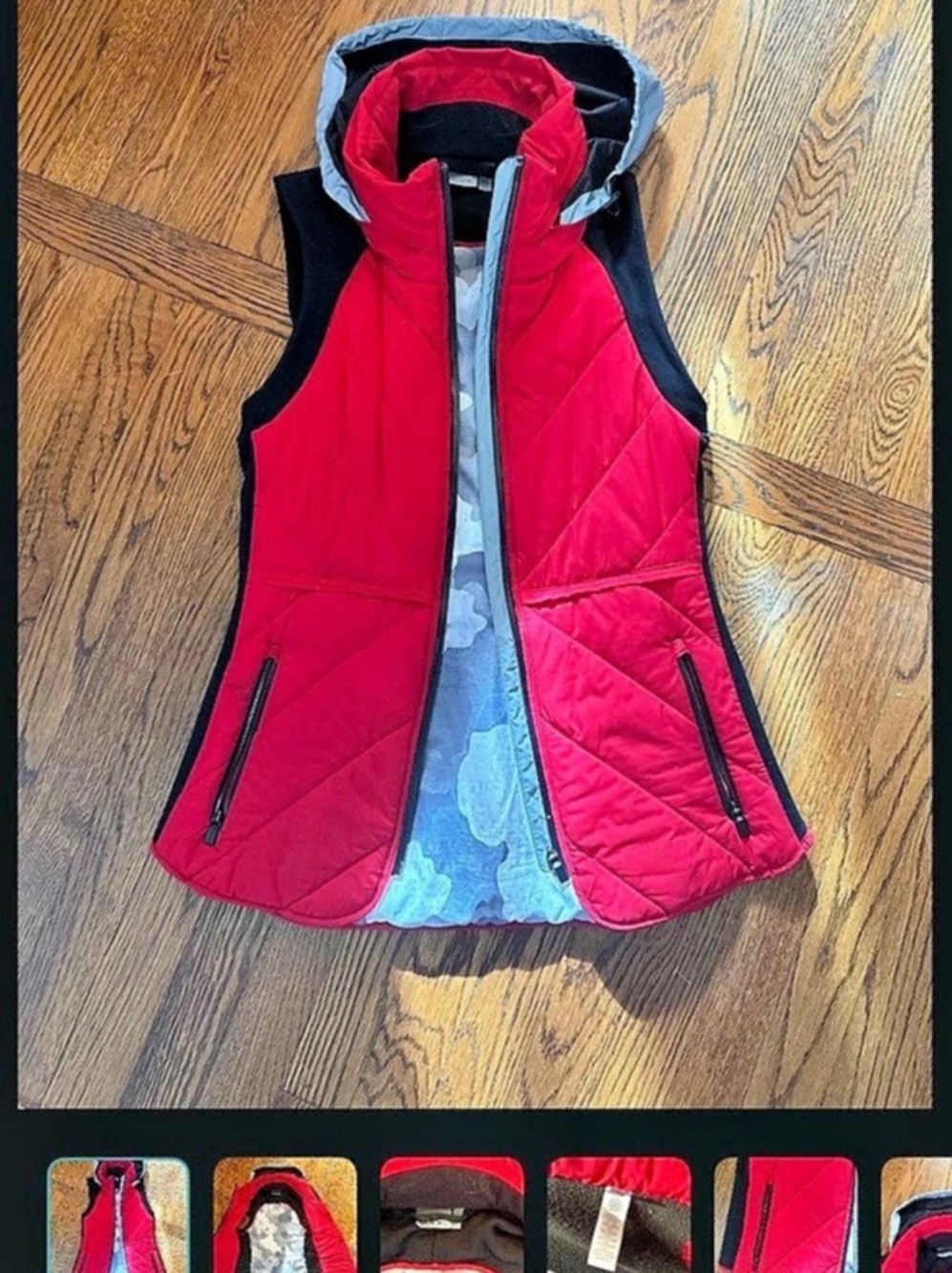 Athleta Wind Sprint Vest womens Hooded Puffer Vest in Red & Black